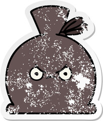 distressed sticker of a cute cartoon sack