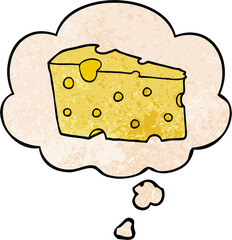 cartoon cheese and thought bubble in grunge texture pattern style