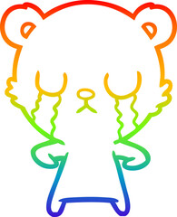 rainbow gradient line drawing crying cartoon bear