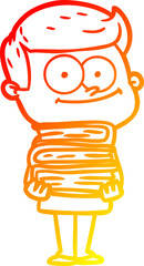 warm gradient line drawing cartoon happy man