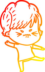 warm gradient line drawing cartoon frustrated woman