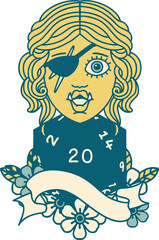 half orc rogue with natural twenty dice roll illustration