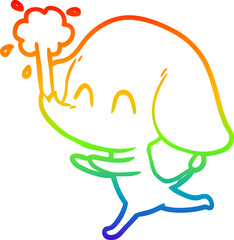 rainbow gradient line drawing cute cartoon elephant spouting water