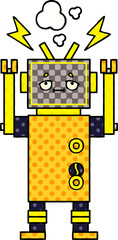 comic book style cartoon malfunctioning robot