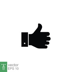 Hand thumb up gesture icon. OK, like, good, positive feedback concept. Simple solid style. Black silhouette, glyph symbol. Vector illustration isolated on white background. EPS 10.