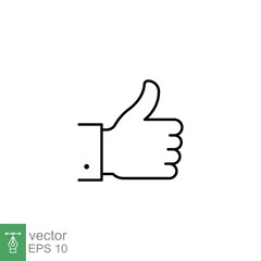 Hand thumb up gesture line icon. Testimonials, like and customer relationship management concept. Simple outline style. Vector illustration isolated on white background. EPS 10.