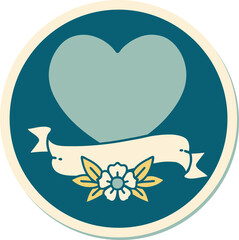 tattoo style sticker of a heart and banner