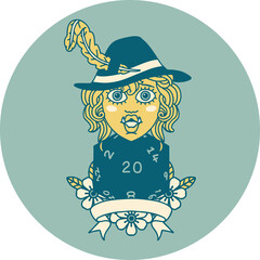 half orc bard with natural 20 dice roll illustration