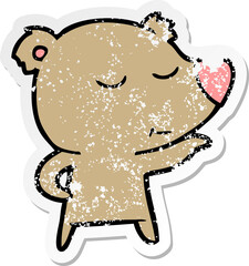 distressed sticker of a happy cartoon bear