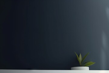 Minimalistic blue background with vase plant- AI Generated