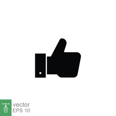 Hand thumb up gesture icon. OK, like, good, positive feedback concept. Simple solid style. Black silhouette, glyph symbol. Vector illustration isolated on white background. EPS 10.