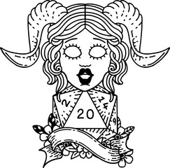 tiefling with natural twenty dice roll illustration