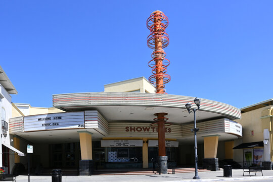 BREA, CALIFORNIA - 28 MAR 2023: The Fathers House OC, a church in Downtown Brea, in the former Edwards Brea West Theater.