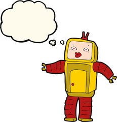 funny cartoon robot with thought bubble