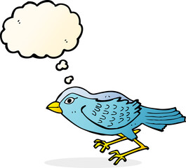 cartoon garden bird with thought bubble