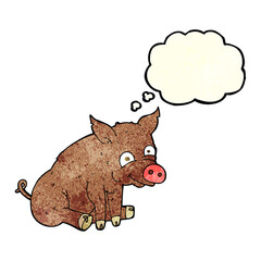 cartoon happy pig with thought bubble