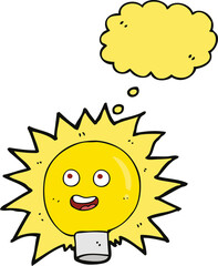cartoon electric light bulb with thought bubble
