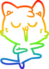 rainbow gradient line drawing cartoon cat singing