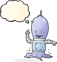 cartoon alien spaceman with thought bubble