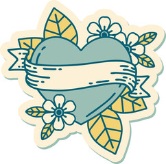 tattoo style sticker of a heart and banner