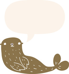cartoon seal and speech bubble in retro style