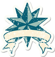 grunge sticker with banner of a star