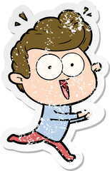 distressed sticker of a cartoon staring man