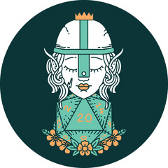 elf fighter with natural twenty dice roll icon