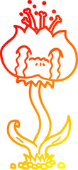 warm gradient line drawing cartoon flower crying
