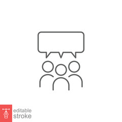 Forum discussion line icon. Meeting, business group, people, social communication concept. Simple outline style. Vector illustration isolated on white background. Editable stroke EPS 10.