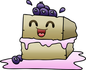 quirky gradient shaded cartoon happy cake slice