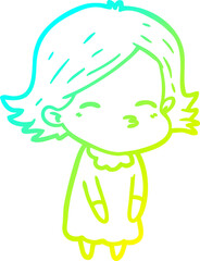 cold gradient line drawing cartoon woman