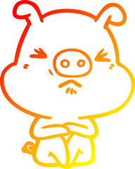 warm gradient line drawing cartoon angry pig sat waiting