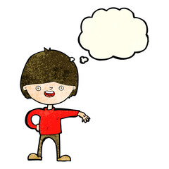 cartoon happy man with thought bubble