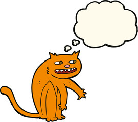 cartoon happy cat with thought bubble