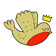 cartoon flying christmas robin with crown