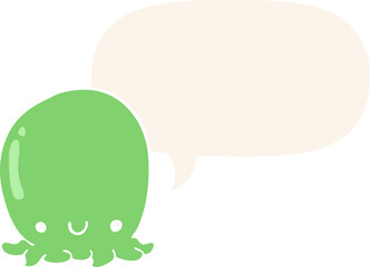 cute cartoon octopus and speech bubble in retro style