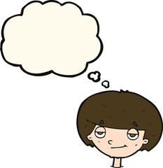 cartoon smug looking boy with thought bubble