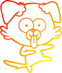 warm gradient line drawing cartoon dog with tongue sticking out