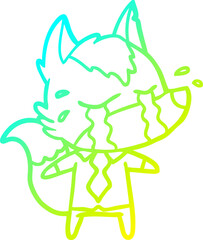cold gradient line drawing cartoon crying wolf wearing work clothes