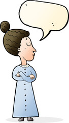 cartoon strict victorian teacher with speech bubble