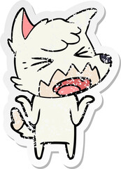 distressed sticker of a angry cartoon fox