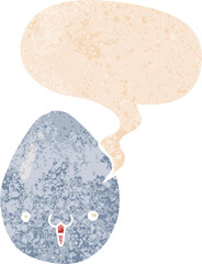 cartoon egg and speech bubble in retro textured style