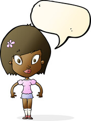 cartoon pretty woman with speech bubble