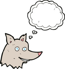 cartoon wolf head with thought bubble