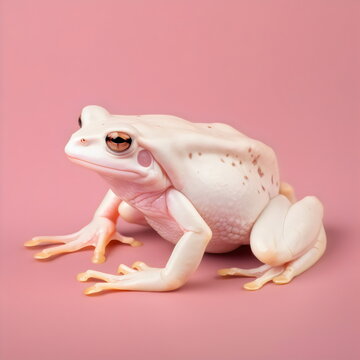 white albino frog isolated on plain pink studio background, made with generative ai