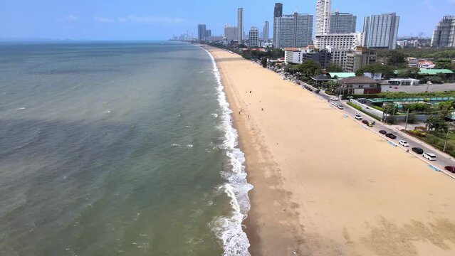Pattaya Thailand tropical beach Aerial drone bird eye view.