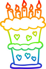 rainbow gradient line drawing cartoon birthday cake
