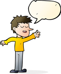 cartoon happy man reaching with speech bubble