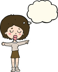 cartoon pointing woman with thought bubble